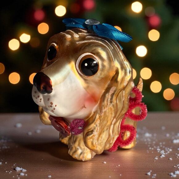 December Diamonds Anthropomorphic Cocker Spaniel Puppy Glass Christmas Ornament - Picture 1 of 16